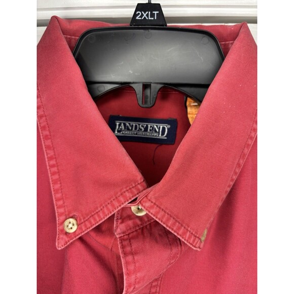 VINTAGE Lands End Shirt Mens Large 16-16.5 Faded Barn Red Long Sleeve Button - Picture 3 of 10